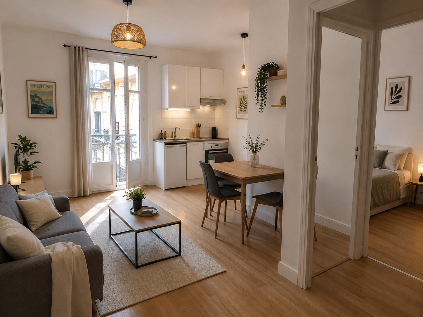 Projection d’aménagement d’un appartement T2 du projet Place Jean-Jaurès à Béziers